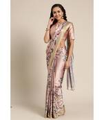 Brown Printed satin saree with blouse