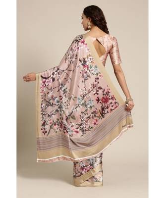 Brown Printed satin saree with blouse 2