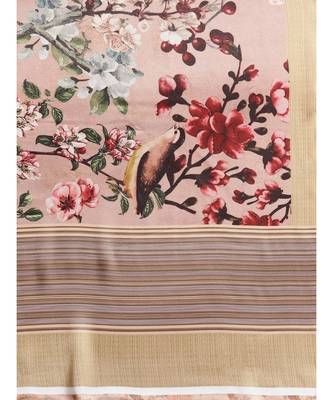 Brown Printed satin saree with blouse 4