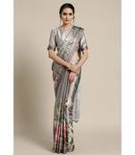 green Printed satin saree with blouse