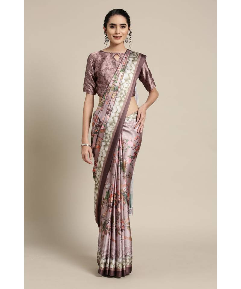 Women's Cotton Brown Printed Designer Saree With Blouse Piece