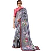 Grey plain satin saree with blouse
