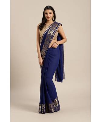 blue woven Georgette saree with blouse 1