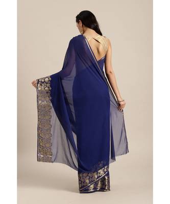 blue woven Georgette saree with blouse 2