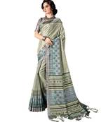 green printed art silk saree with blouse