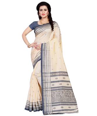 cream printed art silk saree with blouse 1