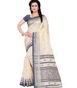 cream printed art silk saree with blouse