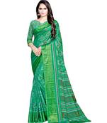 Green Printed art silk saree with blouse