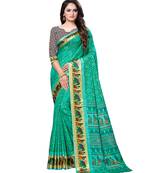 Green Printed art silk saree with blouse