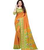 Orange Printed art silk saree with blouse