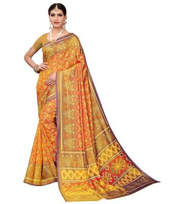 Rust Printed art silk saree with blouse 1
