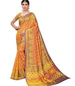 Rust Printed art silk saree with blouse