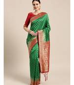 Green Woven Silk Blend saree with blouse