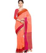 peach plain Silk Blend saree with blouse