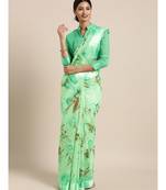 Green Printed cotton saree with blouse