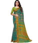 Green plain brasso saree with blouse
