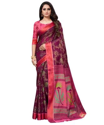 Magenta plain brasso saree with blouse 1