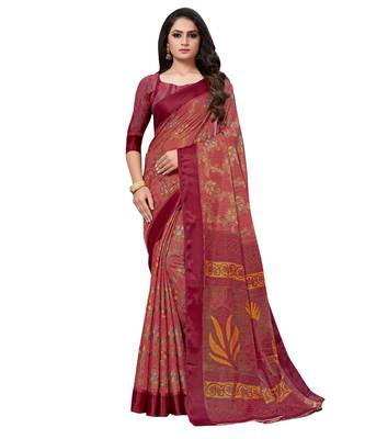orange plain brasso saree with blouse 1