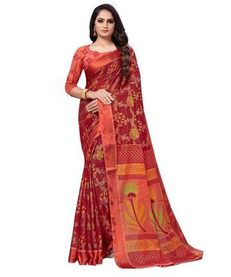 Red plain brasso saree with blouse 1