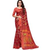 Red plain brasso saree with blouse
