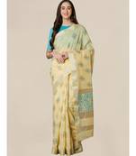 Yellow plain cotton saree with blouse
