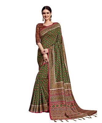 Green Printed Art Silk saree with blouse 1