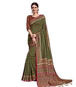Green Printed Art Silk saree with blouse