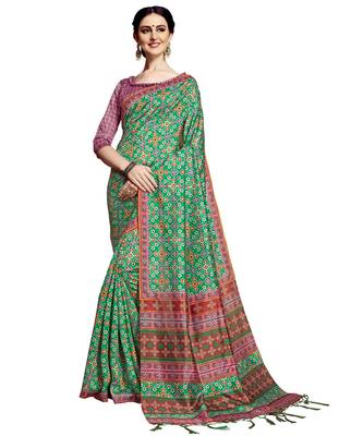 Green Printed Art Silk saree with blouse 1