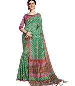 Green Printed Art Silk saree with blouse
