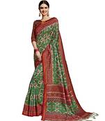 Green Printed Art Silk saree with blouse