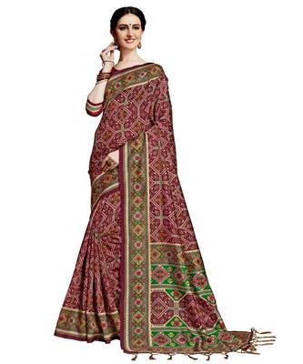 Maroon Printed Art Silk saree with blouse 1