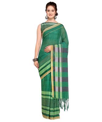 Green printed Silk Blend saree with blouse 1