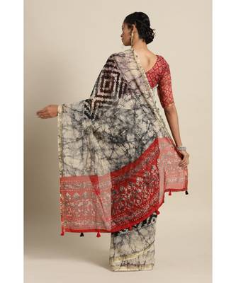 Black Printed Cotton saree with blouse 2