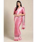 Pink Printed linen saree with blouse