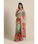 Green printed Linen saree with blouse