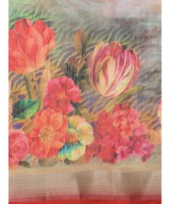 Green printed Linen saree with blouse 3