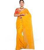 Yellow printed Chiffon saree with blouse
