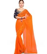 Orange printed Chiffon saree with blouse