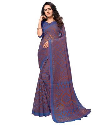brown Woven Brasso saree with blouse 1