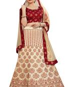 Red embroidered
 silk semi stitched lehenga