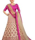 Beige embroidered
 silk semi stitched lehenga