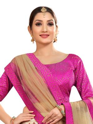 Beige embroidered
 silk semi stitched lehenga 2