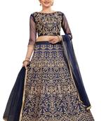 Blue embroidered
 silk semi stitched lehenga