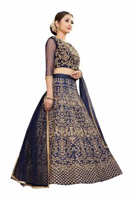 Blue embroidered
 silk semi stitched lehenga 3