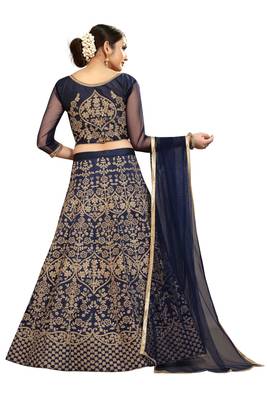 Blue embroidered
 silk semi stitched lehenga 4
