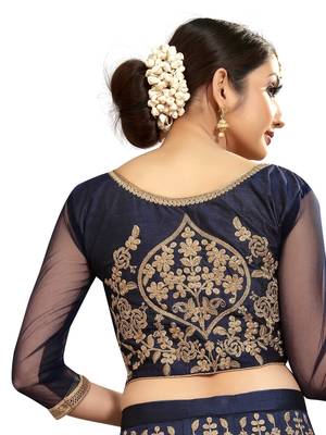 Blue embroidered
 silk semi stitched lehenga 5