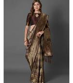 Brown Woven Art Silk saree with blouse