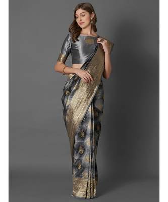 Grey Woven Art Silk saree with blouse 1