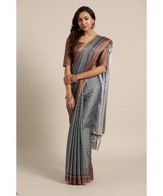 Green Printed Art Silk saree with blouse 1