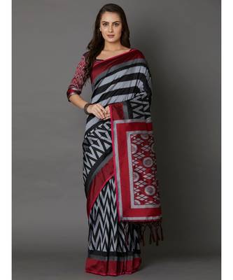 Black Woven cotton saree with blouse 1